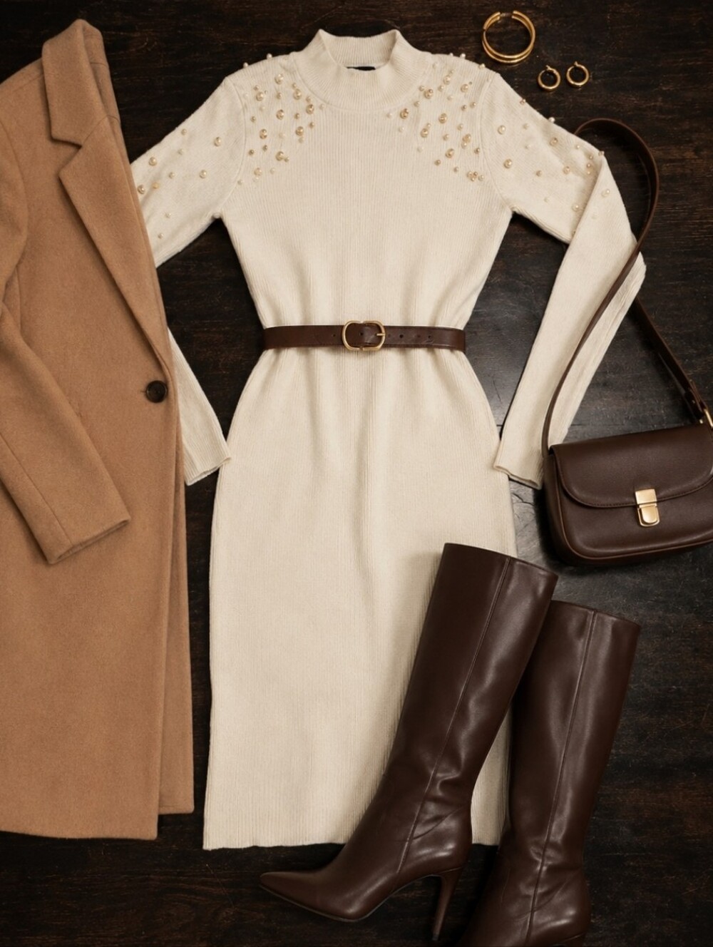 Elegant White Knit Dress with Pearly Embellishments